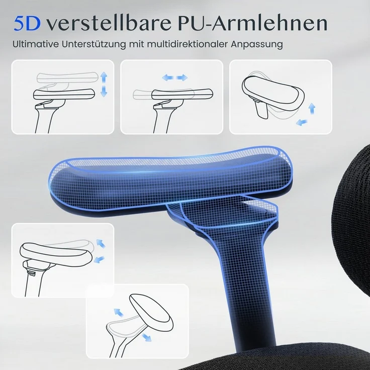 FLEXISPOT Bürostuhl ErgoX, Schreibtischstuhl Premium Ergonomischer (Rückenlehne verstellbar 90°-135°, mit 5D Armlehnen & 4D Kopfstütze, 5D-verstellbare Rückenlehne), für Büroarbeit, Home Office und Gaming, 300KG Tragkraft – Bild 3