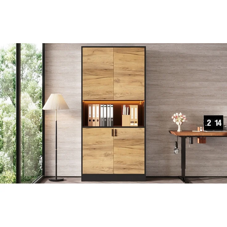 ZUBALIYA Aktenschrank 80x35x180cm mit LED-Beleuchtung, Mehrzweck-Aufbewahrungsschrank aus Holz, Hochschrank mit verstellbaren Einlegeböden, Sideboard für Büro Wohnzimmer Flur,Aktenschrank,Flurschrank – Bild 15