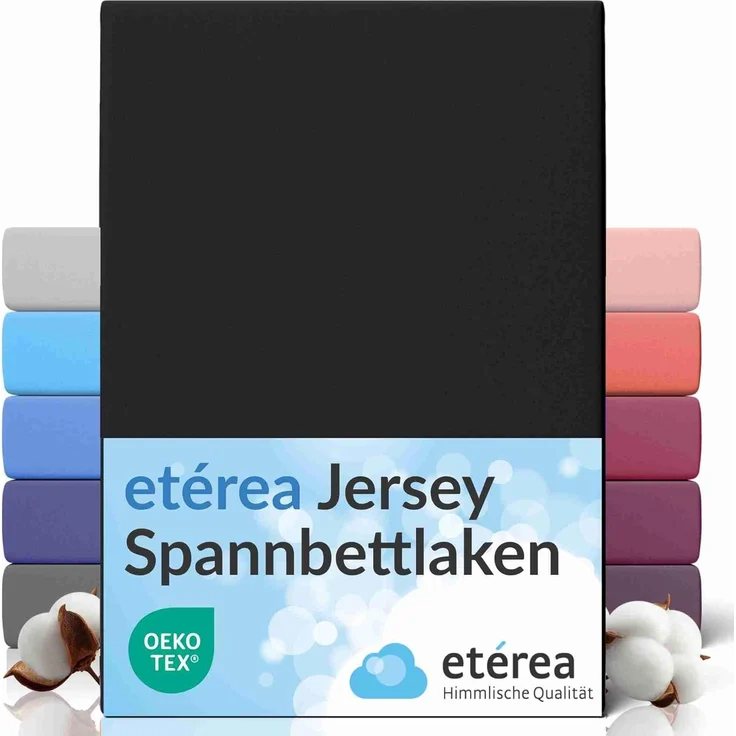 etérea Comfort Jersey Spannbettlaken Schwarz 90x200 cm - 100x200 cm – Bild 1