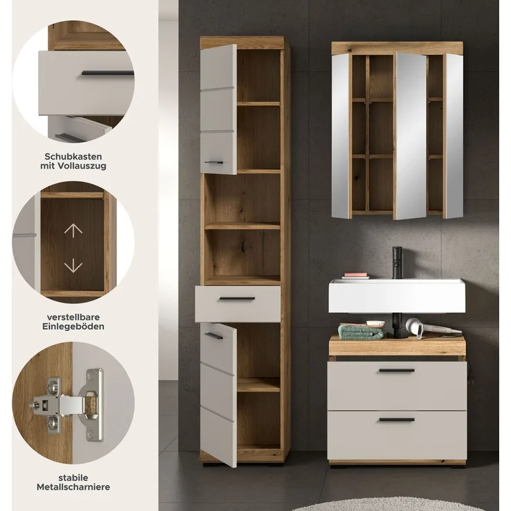 Badkombination B/H/T: 112x191x34 cm in Evoak Oak Nachbildung – Bild 7