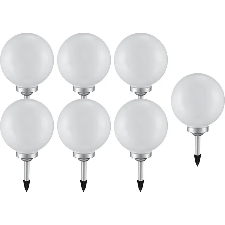 7er Set LED Solarleuchte, Kugel weiß, H 65 cm