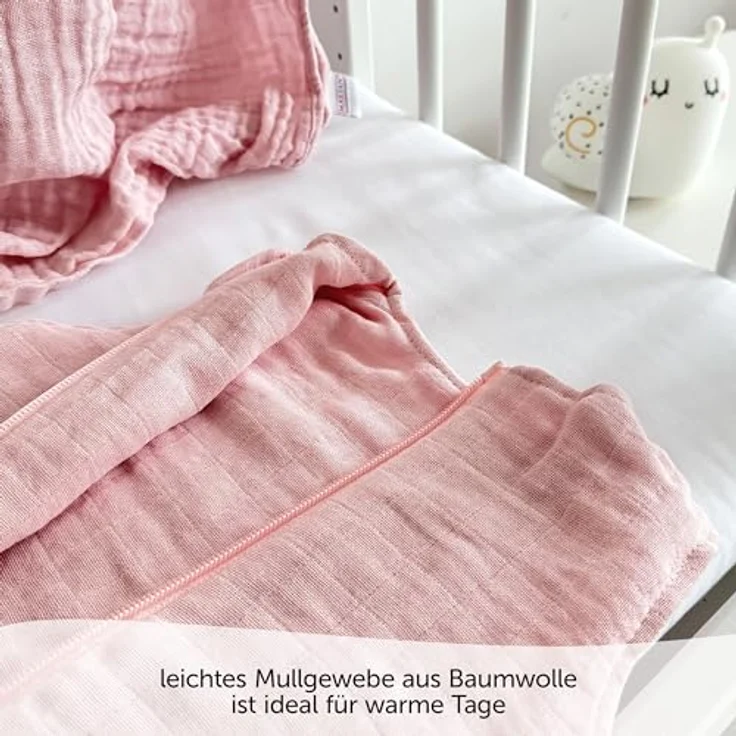 Makian Musselin-Schlafsack - Puder - 100 cm, atmungsaktiver Baumwollsack mit TOG-Wert 1,0 und durchgehendem Reißverschluss – Bild 3
