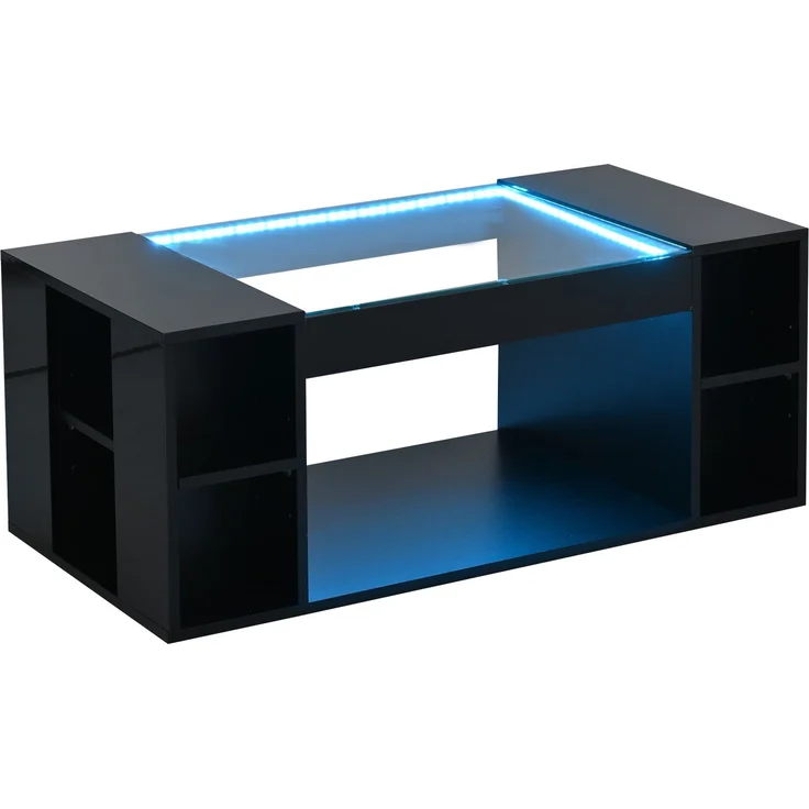 Couchtisch, ausgehöhlter Tisch mit gehärteter Glasplatte, 100x50x40 cm, schwarz, mit LED-Beleuchtung – Bild 9