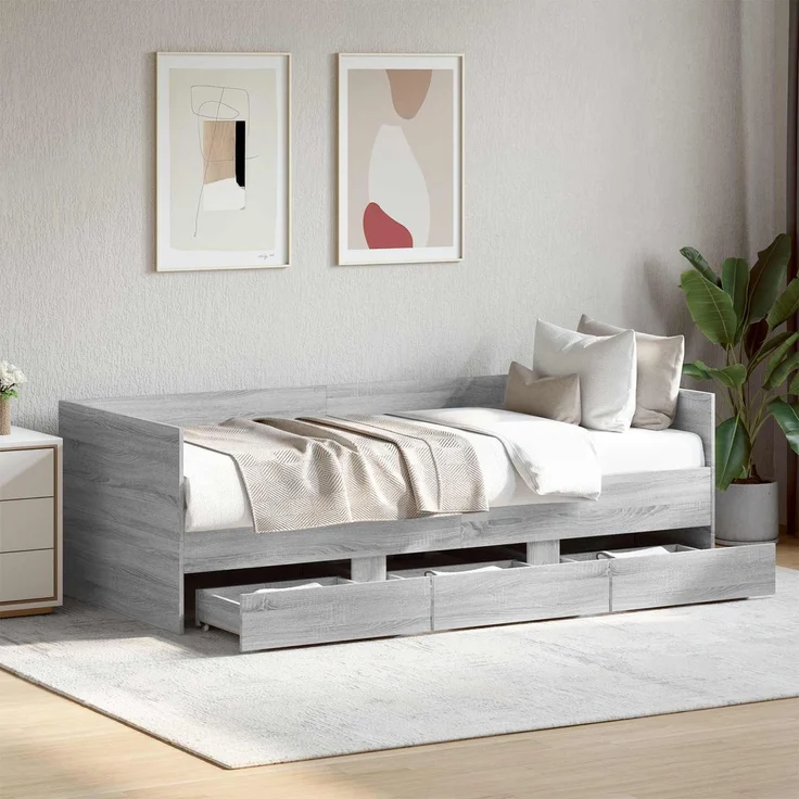 vidaXL Tagesbett mit Schubladen mit Kopfteil Grau Sonoma Holzwerkstoff 3429633 – Bild 1