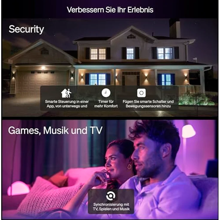 Philips Hue Essential Smart LED A60 Lampe, Weiß und Farbig, E27 Fassung, 8W, 2200K-6500K, 806 Lumen, dimmbar, funktioniert mit Alexa, Google Assistant, und Apple Home, 1er Pack – Bild 10