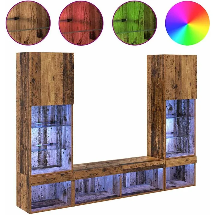 vidaXL TV Wand Einheiten mit LED 5 stk. 40,5 x 30 x 102 cm Altholz 3403610 – Bild 4