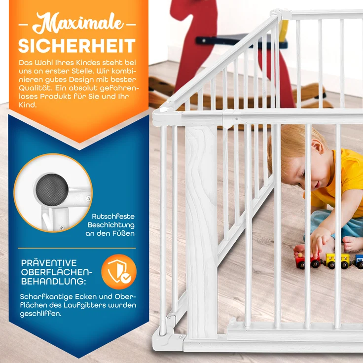 KIDUKU® 7,2 Meter Laufgitter weiß XXL klappbar inkl. Tür, bestehend aus 8 Elementen, individuell formbar Laufstall Absperrgitter – Bild 5