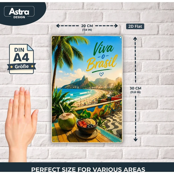 AstraDesign Blechschild 20x30cm - Viva o Brasil Strand & Rio Flair – Metall – Mehrfarbig – AD0495 – Bild 2