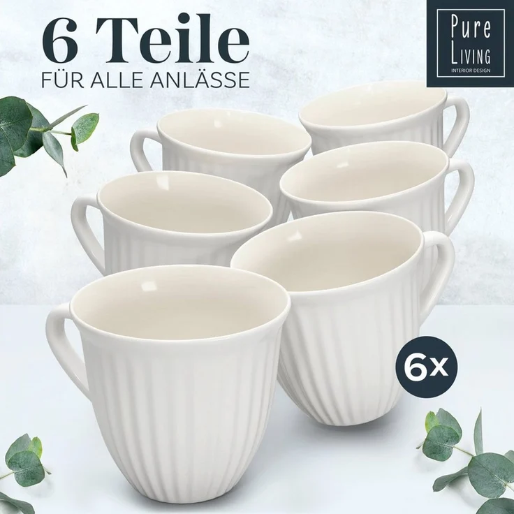 PURE LIVING INTERIOR DESIGN Geschirr-Set Hygge Becher, 6er-Set, 435 ml, Hellgrau Steingut (6-tlg), 6 Personen, Steingut – Bild 2