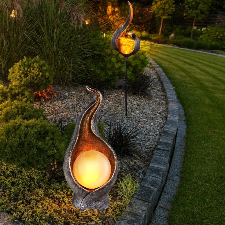 2er Set LED Solarlampen, Steh- und Steckleuchten Flammenform – Bild 3