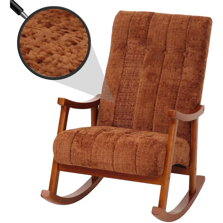 Schaukelstuhl HWC-K10, Relaxsessel, Holz FSC® Stoff/Textil Chenille (465g/m²) ~ terrakotta, Gestell Walnuss-Optik – Bild 1