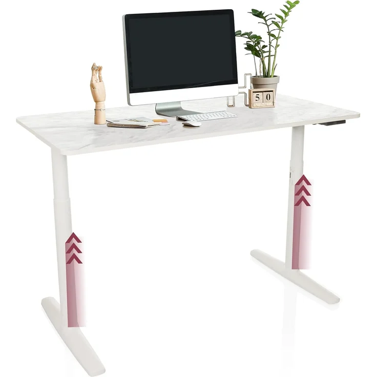 hjh OFFICE Schreibtisch höhenverstellbar, elektrisch 140x70 cm Stand PRO Schreibtisch mit Memory-Funktion, inkl. ergonomischen Modus, Weiß/Marmor