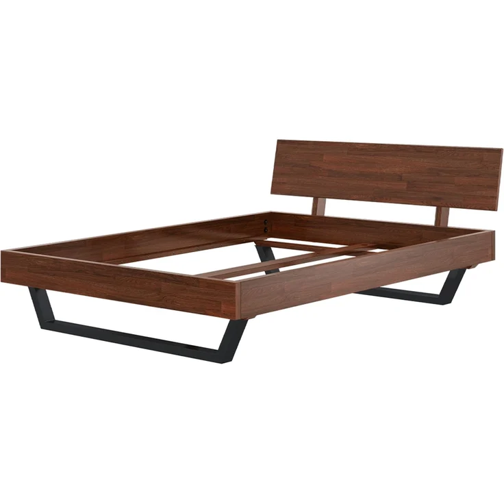 skølm 'Alver' Bett 140x200 cm, Bettgestell, natur geölt, Massivholzbett aus Eiche mit Metallkufen, Walnuss Optik, Bettkopf 1 Strebe – Bild 11
