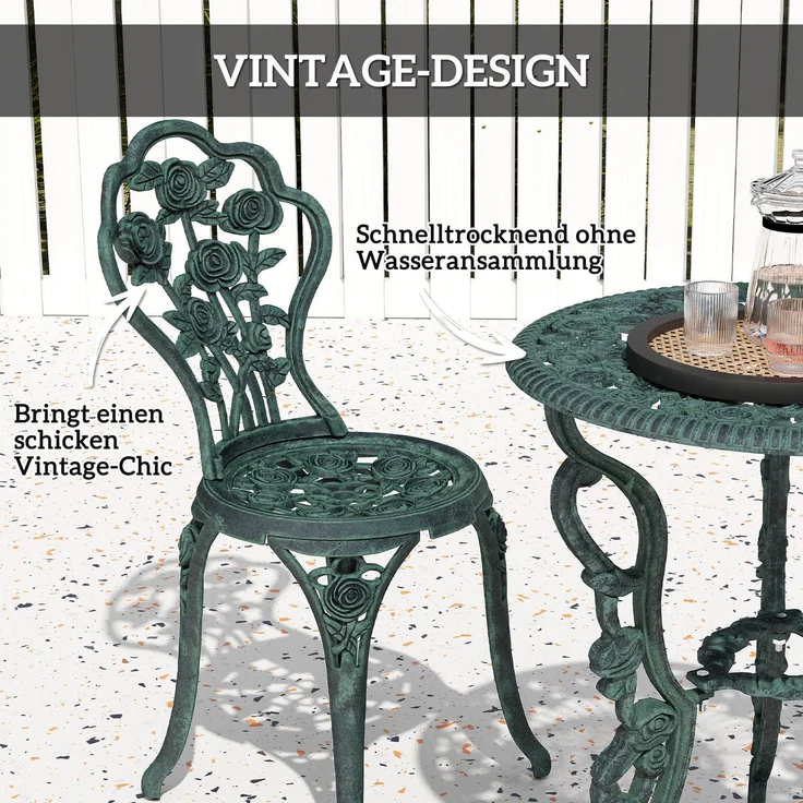 Bistroset Gartenset für 2 Personen Balkonmöbel Set Gussaluminium Antik Grün--Antik Grün--69x60x60cm--YOUDENOVA – Bild 7