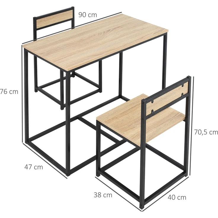 MELAYR, Esstisch-Set mit 2 Stühlen, Kompaktes Set aus Tisch und Stühlen für Esszimmer, 90 x 47 x 76 cm, Eiche – Bild 5