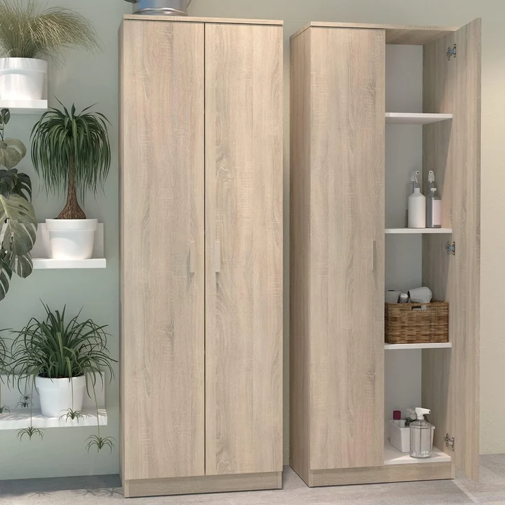 Muebles Pitarch | Multifunktionaler Schrank mit 2 Türen für Reinigung, Küchen, Galerien, 4 Fächer, 2 verstellbare Regalböden, 180 x 60 x 35 cm (Höhe x Breite x Tiefe), Eiche Cambrian, Tibet Kollektion – Bild 2