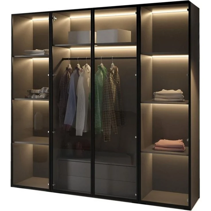 Compleo Drehtürenschrank mit LED-Beleuchtung,Glasfronten, Perfekt Garderobe mit 2 Schubladen – Bild 3