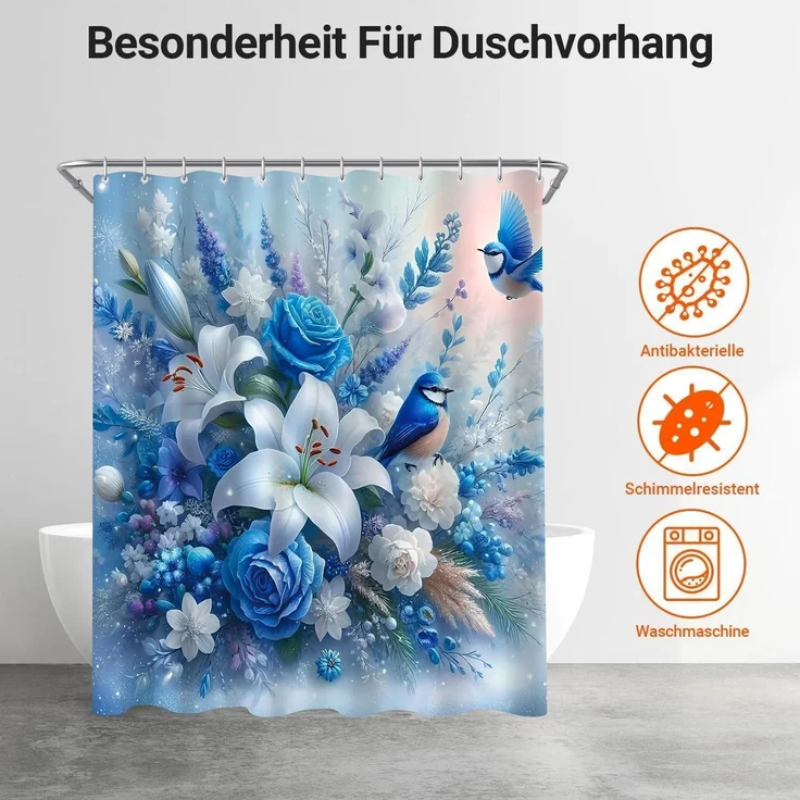 Duschvorhang Waschbar Antischimmel Blauer Vogel 180 x 160 cm – Bild 7