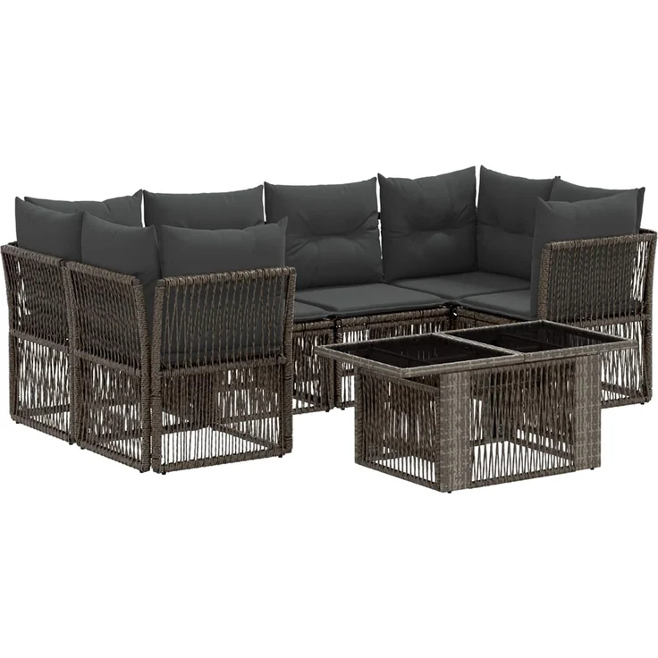 vidaXL Gartensofa-set 7 stk. Grau 100 x 55 x 73 cm Poly-Rattan 3436424 – Bild 2