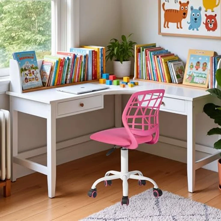 FurnitureR Bunter Schreibtischstuhl, moderner höhenverstellbarer Computerstuhl ohne Armlehnen, ergonomischer Drehstuhl für Kinderzimmer und Home Office – Bild 5