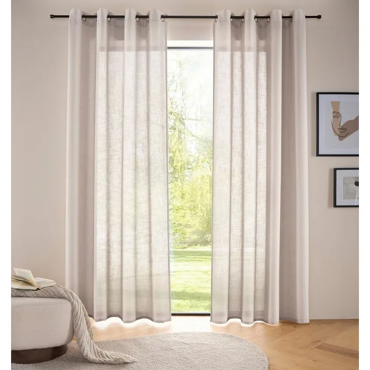 LeGer Home by Lena Gercke Gardine Marusha, 2er-Set, Ösen, halbtransparent, Leinen-Optik (2 St), Ösen, halbtransparent, Leinenoptik, Kundenliebling, Exklusiv, Wohnzimmer, Schlafzimmer