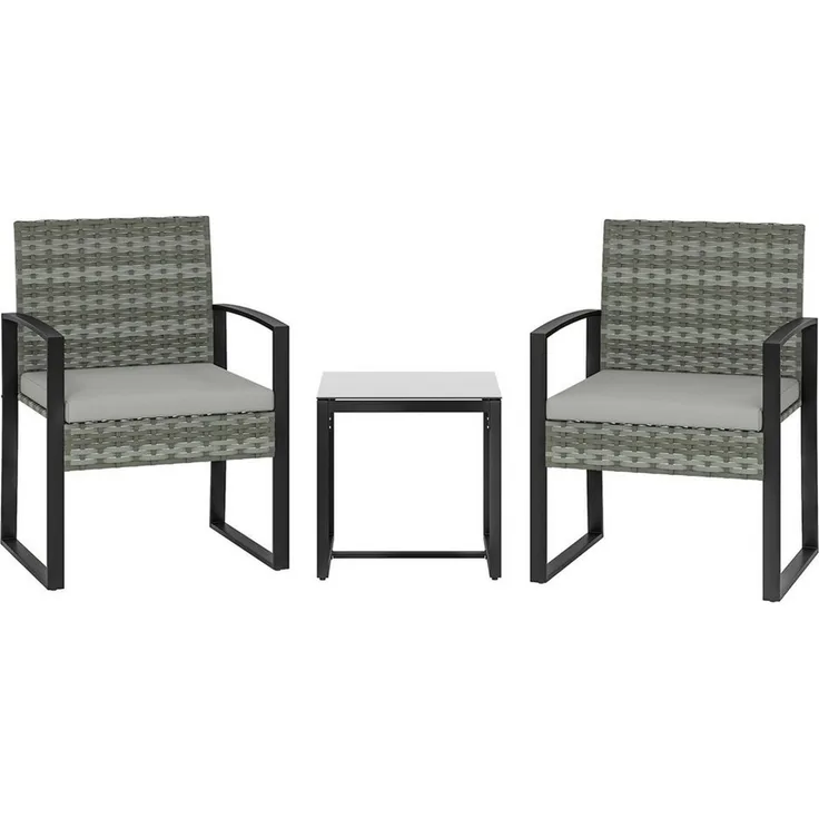 Outsunny Sitzgruppe mit 2 Gartenstühlen, Couchtisch, abnehmbar Kissen, (Gartenmöbel-Set, 3-tlg, Bistroset), für Garten, Terrasse, Hellgrau