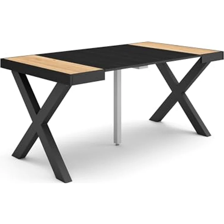Skraut Home | Ausziehbarertisch | Multifunktionaler ausziehbarer | 160 | Für 8 Gäste | Massivholz Beine | Moderner Stil | Eiche Schwarz – Bild 1