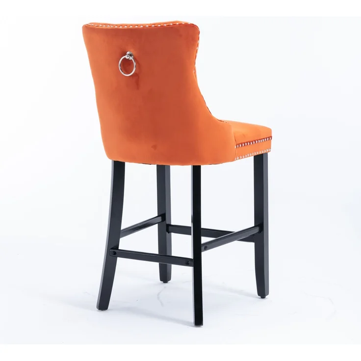 Contemporary Velvet Upholstered Barstools with Button Tufted Decoration and Wooden Legs, and Chrome Nailhead Trim, Leisure Style Bar Chairs,Bar stools, Set of 2 (Orange),DE2002OG--Orange--60x50x103cm--YOUDENOVA – Bild 7