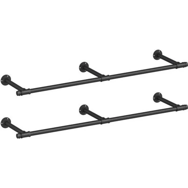 SONGMICS Kleiderstange für die Wand, 2er Set, Kleiderständer Wandmontage, Industrie-Design, platzsparend, 30 x 170 x 7 cm, 68 kg Belastbarkeit, einfache Montage, schwarz HSRDE104B02
