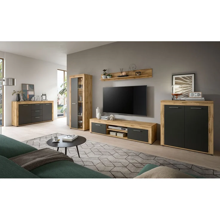 xonox. home Wohnen Jam X8BN1T20 Highboard Hochkommode Wohnzimmerschrank Hochschrank in Wotan Eiche Melamin/grau Nachbildung, ca. B/H/T: 80 x 88 x 35 cm – Bild 5