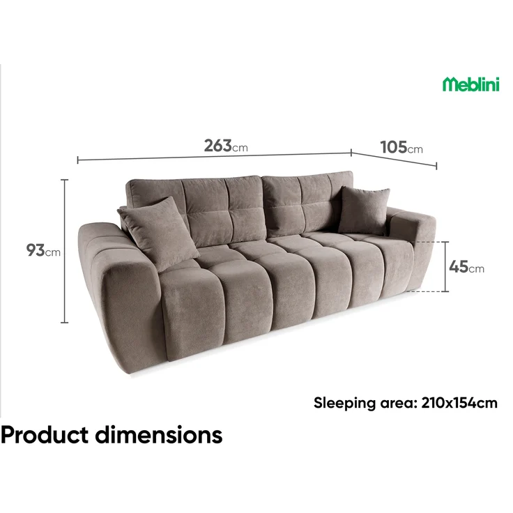 MEBLINI Sofa mit Schlaffunktion – FUTU – 263x105x93cm – Braun Plüsch – Schlafcouch Ausziehbar - Schlafsofa mit Bettkasten - Sofabett - Couch mit Schlaffunktion – Klappsofa – Bild 6