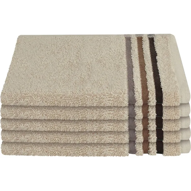 Schiesser Gästehandtuch Skyline, 5er Set, mit Webbordüre, 100% Baumwolle Beige