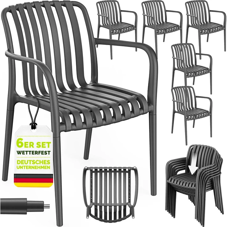 tillvex® Gartenstühle 6er Set Stapelbar Wetterfest mit Armlehne | Outdoor Stühle bis 120kg belastbar | Gartenstühle Outdoor | Terrassenstuhl Gartenmöbel Balkon Garten Terrasse – Bild 6