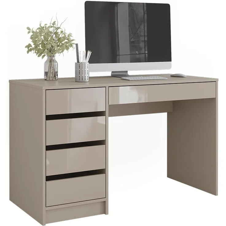 Schreibtisch Sherry Greige Hochglanz 55 x 120 cm mit Schubladen Vicco – Bild 5