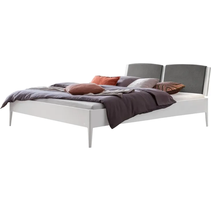 Hasena Polsterbett Pistoia Grau-Weiß mit gepolstertem Kopfteil 160x200 cm, Fußhöhe 20 cm MDF weiss deckend – Lounge