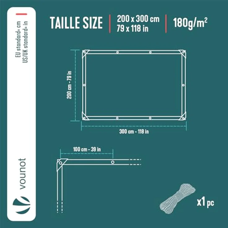 VOUNOT 2x3 m Abdeckplane 180 g/m² Wasserdicht LKW Plane mit Ösen, Schutzplane Gewebeplane für Gartenmöbel Holz Trampolin Poll Auto, Reißfest Beidseitig Beschichtet, Grau – Bild 4