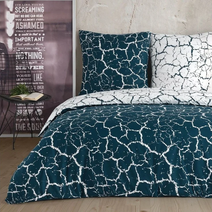 Buymax Bettwäsche, Renforce: 100% Baumwolle, 3 teilig, 200x200 cm, mit Reißverschluss, Muster Marmor, Grün, Weiß – Bild 5