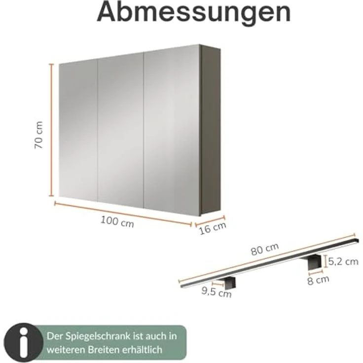 Planetmöbel Badezimmerspiegelschrank Spiegelschrank ARIA (Spiegelschrank Bad mit Beleuchtung, Schrank) – Bild 4