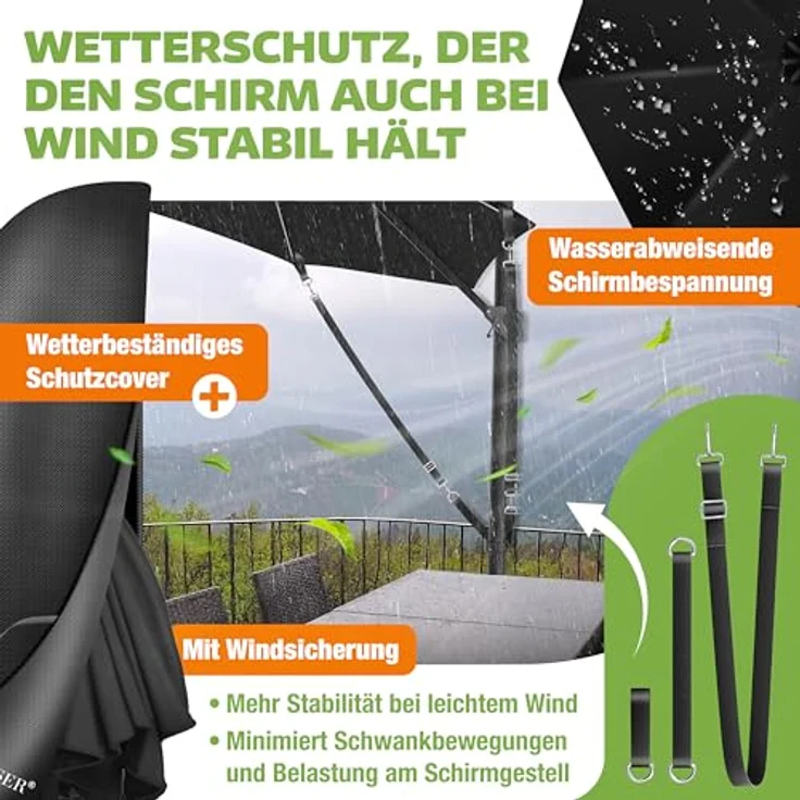 KESSER® Sonnenschirm Ampelschirm Sun Rund XL, Schwarz, Mit LED – Bild 8