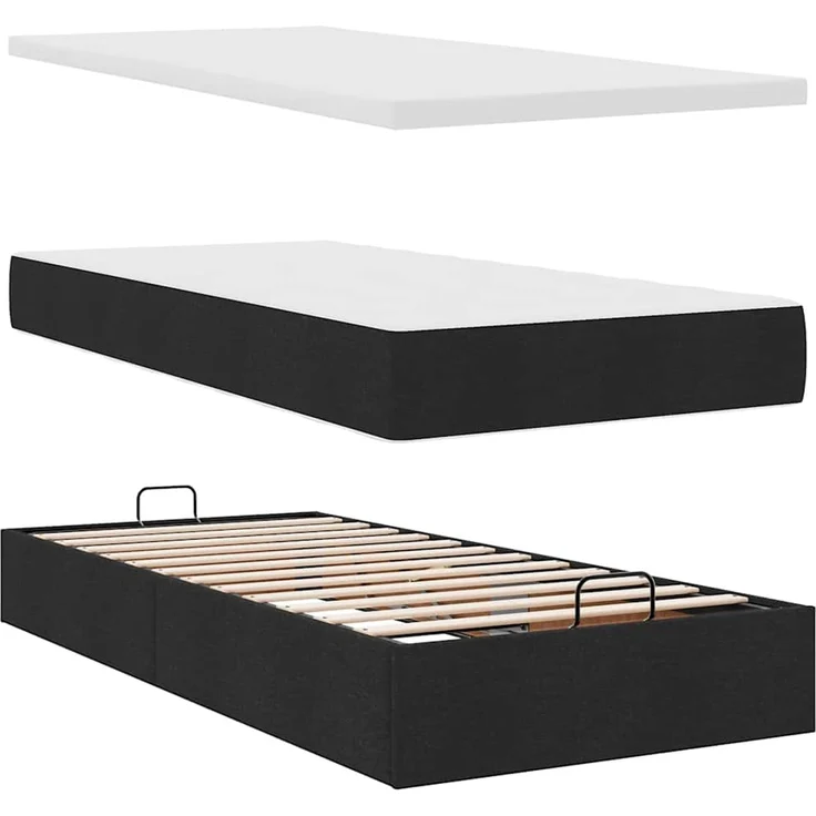 vidaXL Ottoman-Bett mit Matratze & LEDs Schwarz 90x200 cm Stoff 3312362 – Bild 7