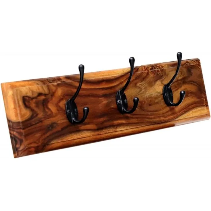 Wandgarderobe mit 3 Haken Jali 60x15x2,5 aus indischem Sheesham-Massivholz