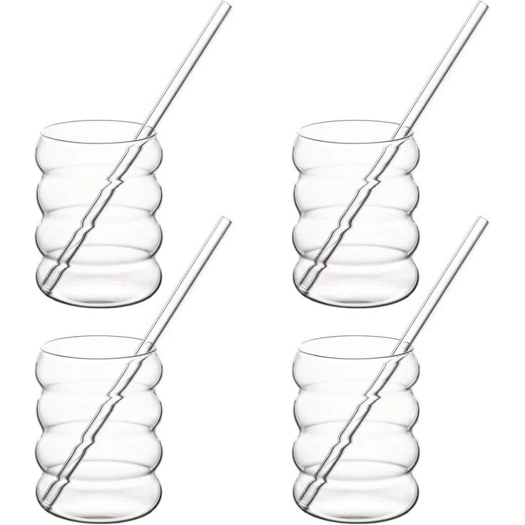 Hanseküche Gläser-Set Trinkgläser Set, Borosilikatglas, mit Glasstrohhalm - Perfekt für Eiskaffee, Wasser und Cocktails