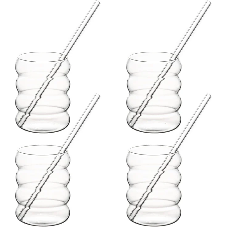 Hanseküche Gläser-Set Trinkgläser Set, Borosilikatglas, mit Glasstrohhalm - Perfekt für Eiskaffee, Wasser und Cocktails – Bild 1