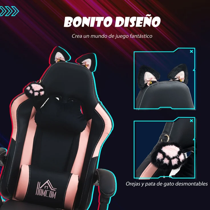 MELAYR, Liegender Gamer-Stuhl mit höhenverstellbarer, einziehbarer Fußstütze, 65 x 62 x 124 cm, Schwarz – Bild 6