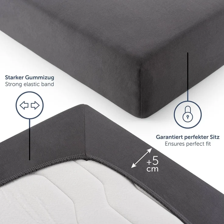 Blumtal® Premium Spannbettlaken 120x200 cm 2er Set Jersey - OEKO-TEX zertifiziertes Bettlaken 120x200 cm Baumwolle 100% - Spannbetttuch 120x200 für Matratzen bis 25cm/120x200 Spannbettlaken - Anthrazit – Bild 4