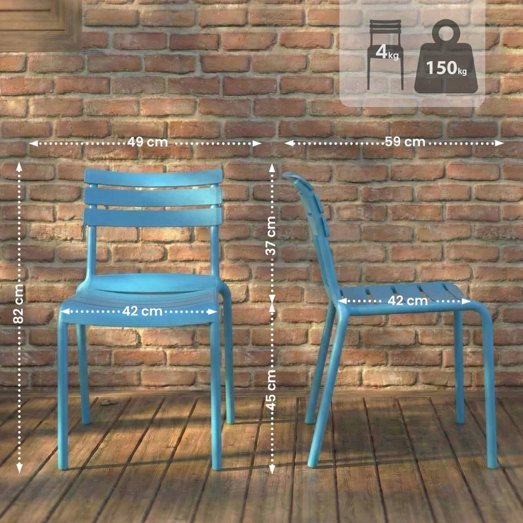 CLP Gartenstuhl Kebren stapelbar wetterfest UV-beständig bis 150 kg ohne Armlehnen,blau – Bild 2