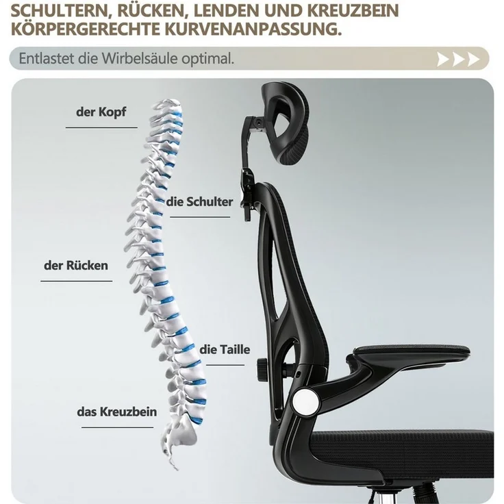 POPOLIC Bürostuhl Ergonomischer, verstellbarer Bürostuhl aus Netzgewebe – schwarz-weiß – Bild 2