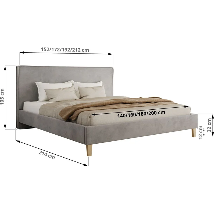 Design Polsterbett LUMARO CLASSIC 200x200 cm mit Lattenrost & 12cm hohen Füßen, Doppelbett mit Kopfteil, Konfigurierbar, Foam Matratze - Hellgrau Velvet - MIRO LUX – Bild 4