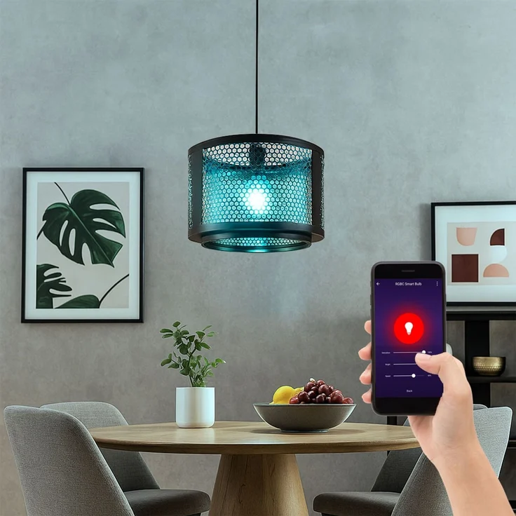 RGB LED Hängelampe, Gitteroptik, App- und Sprachsteuerung, H 150 cm – Bild 2
