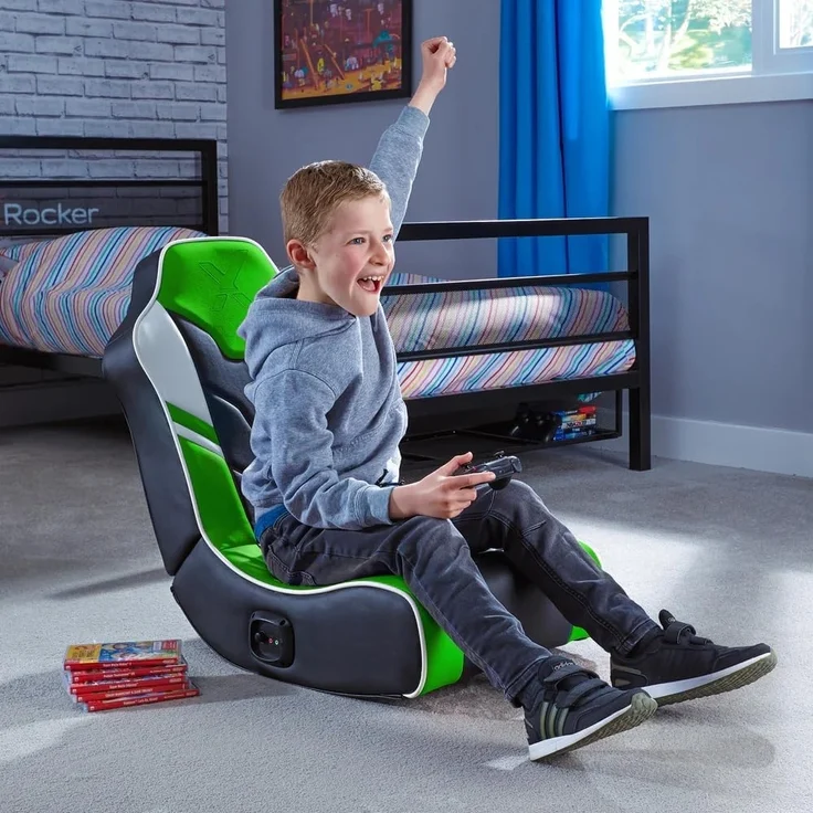 X Rocker Shadow 2.0 Floor Rocker Gaming Kinder Sessel mit 2.0 Audiosystem - Grün/Schwarz/Weiß – Bild 7